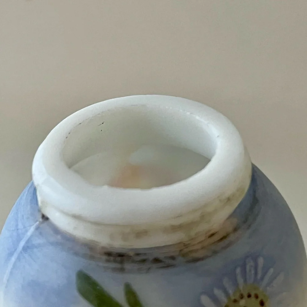 Hand-Painted Milk Glass Floral Salt Shaker with Metal Lid